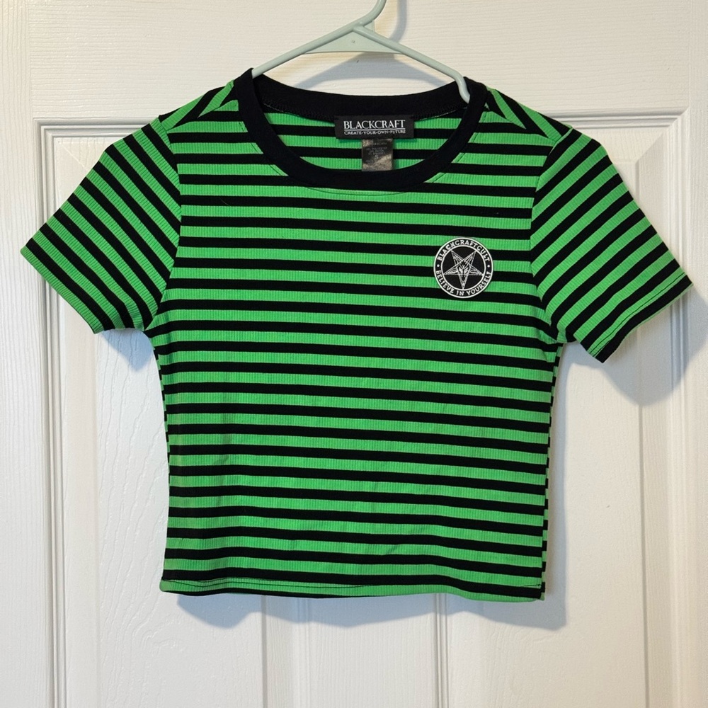 Green and Black Striped Crop Top